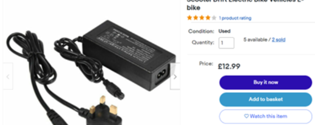 Dangerous E-Bike Charging Devices for Sale Online via Amazon Marketplace, eBay, Wish.com & AliExpress, Charity Warns