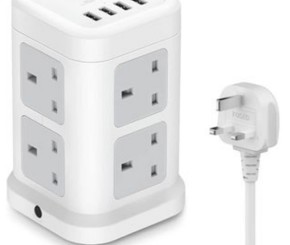 JSVER 8 Way Tower Extension Lead with USB Slots