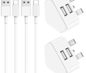 Niluoya Phone Charger 2M Cable with Wall Plug, 2-Pack Charging Cord and 2-Pack Dual USB Wall Charger Adapter UK Adaptor for iPhone 13 12 11 Xs/Xs Max/XR/X 8/7/6/6S Plus SE/5S/5C, Pad, Pod