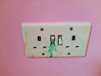 Picture: Green goo oozing from sockets can be an indication of an electrical fault. Credit: Electrical Safety First