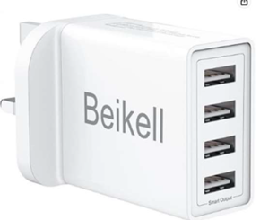 Beikell USB Plug Charger, 4-Port USB Wall Charger Power Adapter with Smart Device-Adaptive Fast Charging Technology, for iPhone 11/11Pro/ XS/XR/X/8, Galaxy S8/Note 3, iPad Air 2/mini